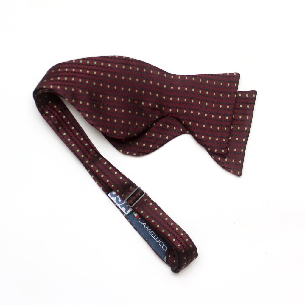Big Butterfly Maroon Striped Green Polka Dot Silk Bow Tie