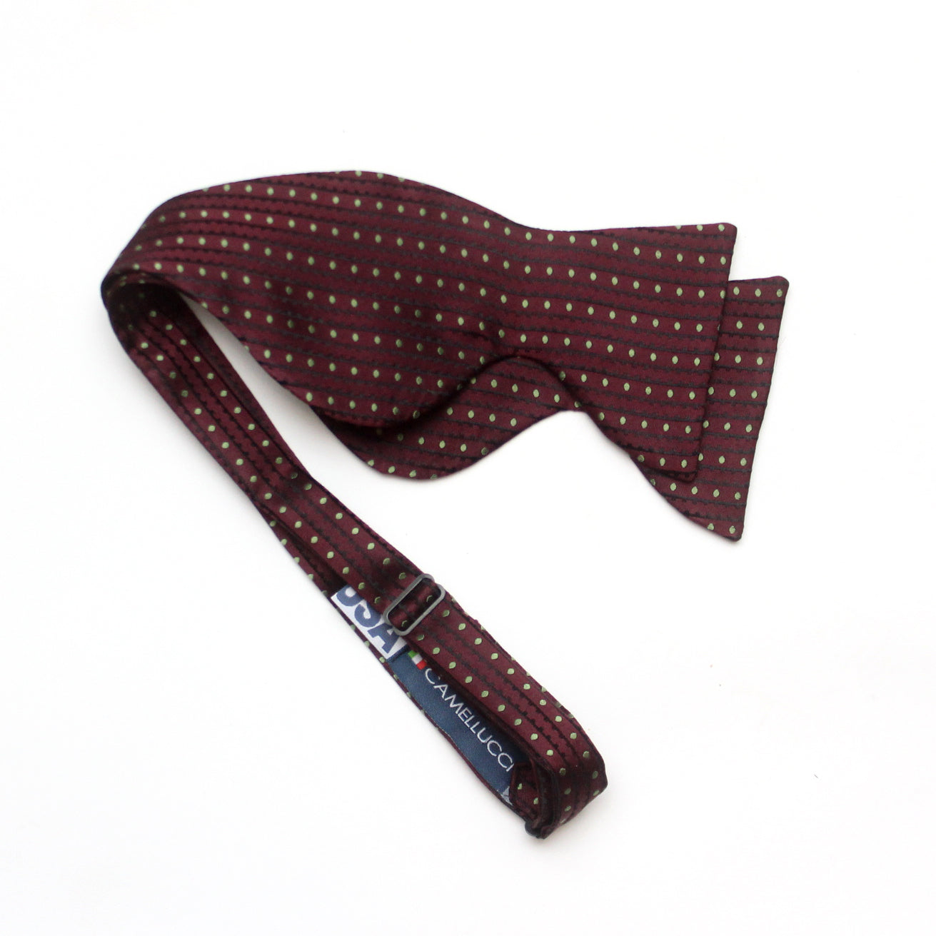 Big Butterfly Maroon Striped Green Polka Dot Silk Bow Tie