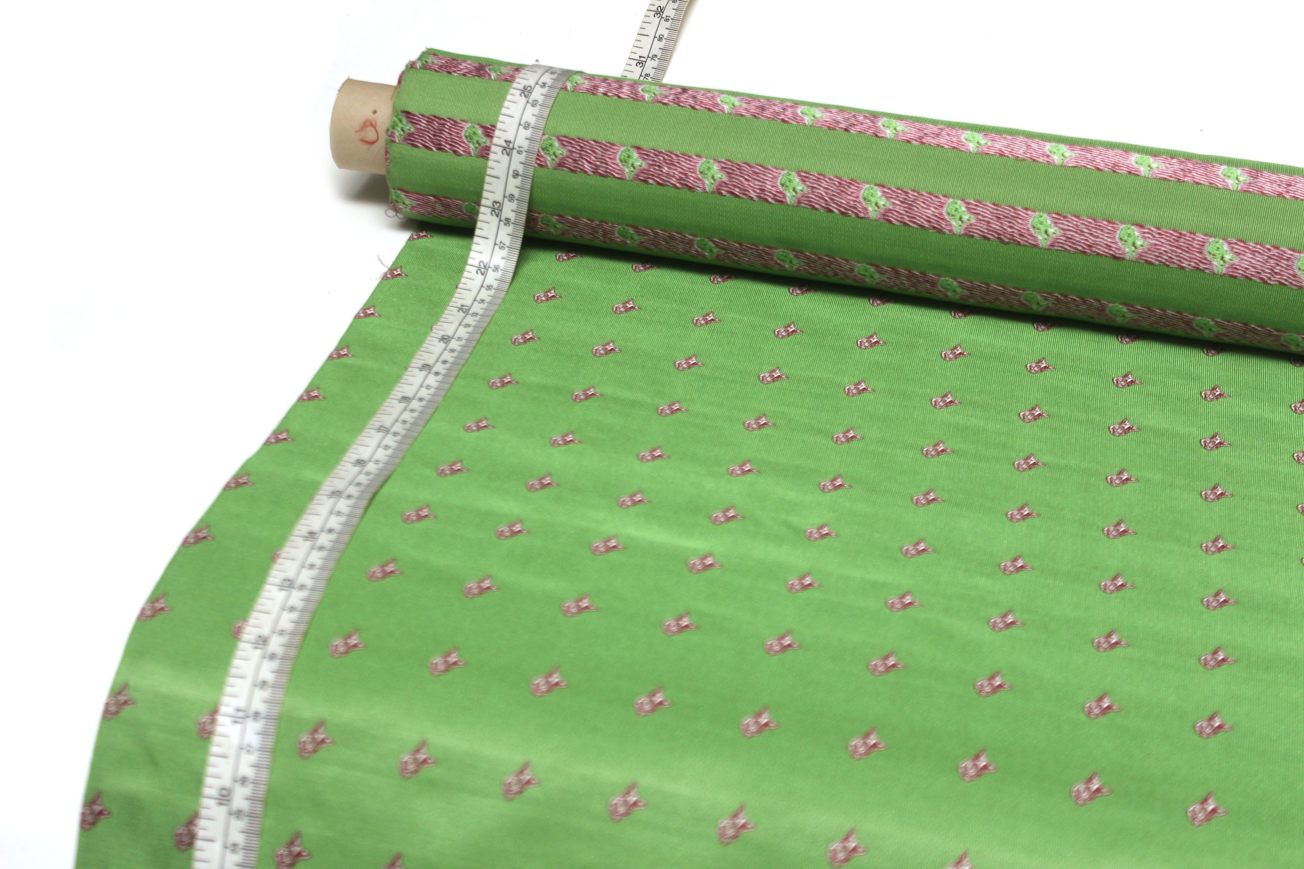 Green Dog Embroidery Silk Fabric