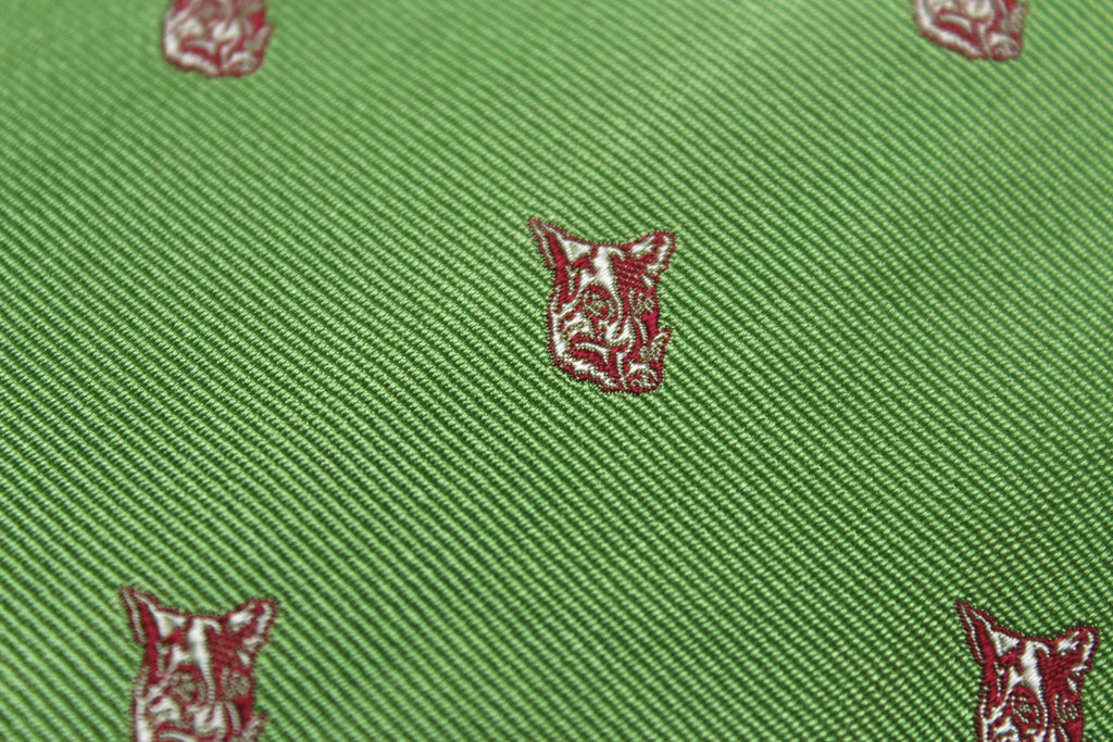 Green Dog Embroidery Silk Fabric