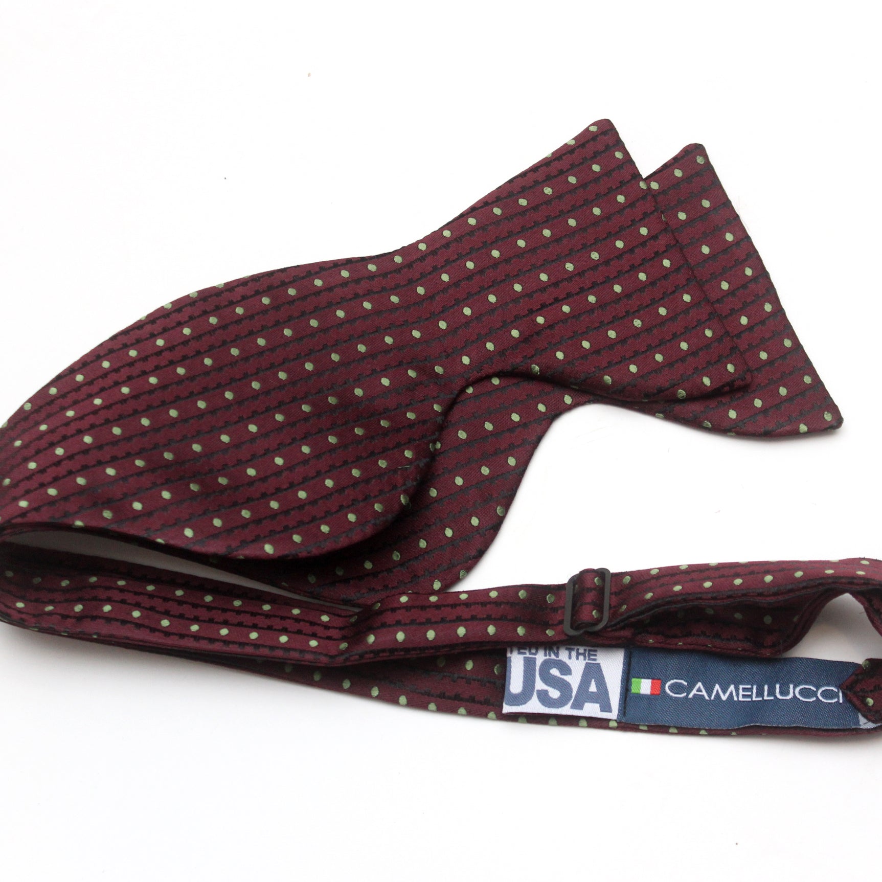Big Butterfly Maroon Striped Green Polka Dot Silk Bow Tie