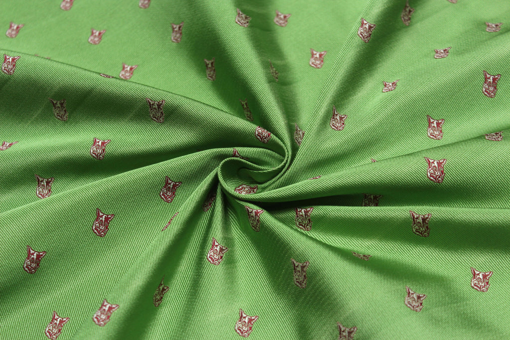 Green Dog Embroidery Silk Fabric