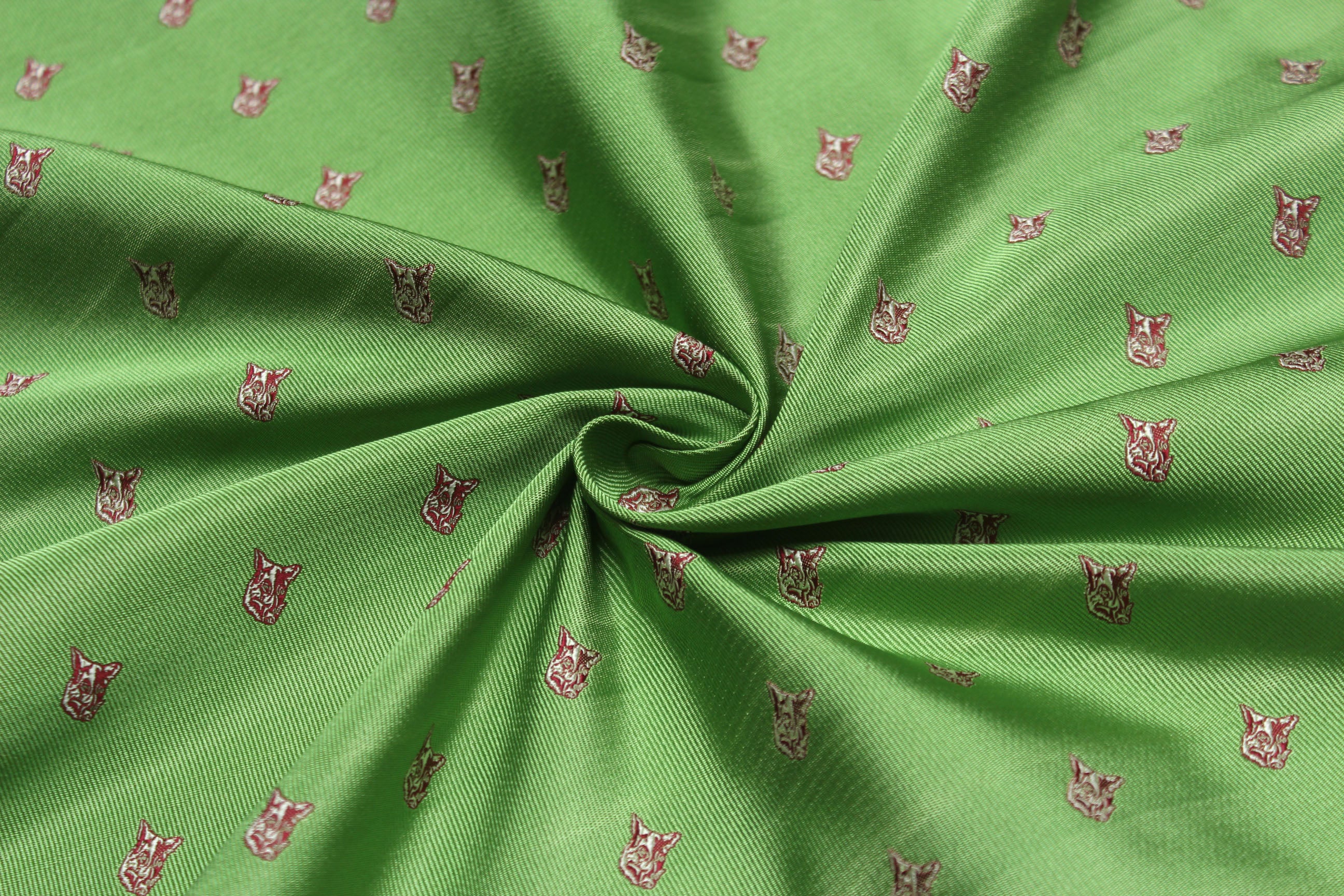 Green Dog Embroidery Silk Fabric