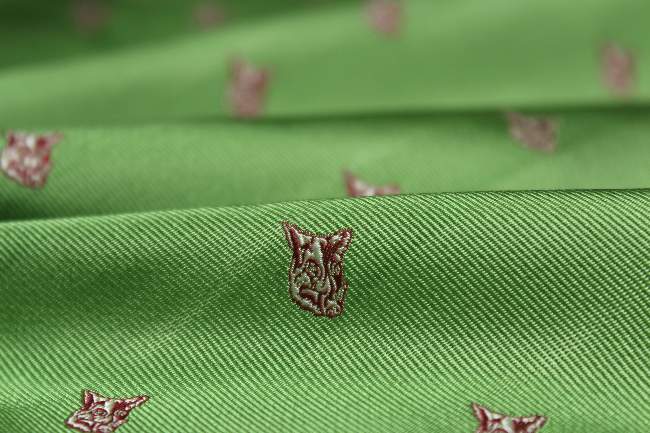 Green Dog Embroidery Silk Fabric