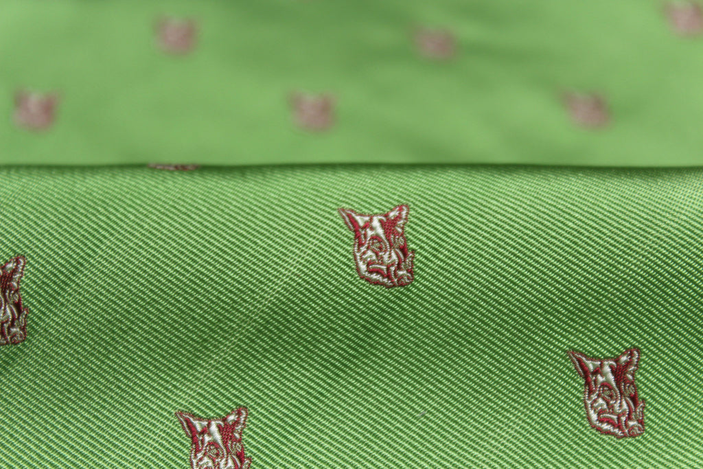 Green Dog Embroidery Silk Fabric