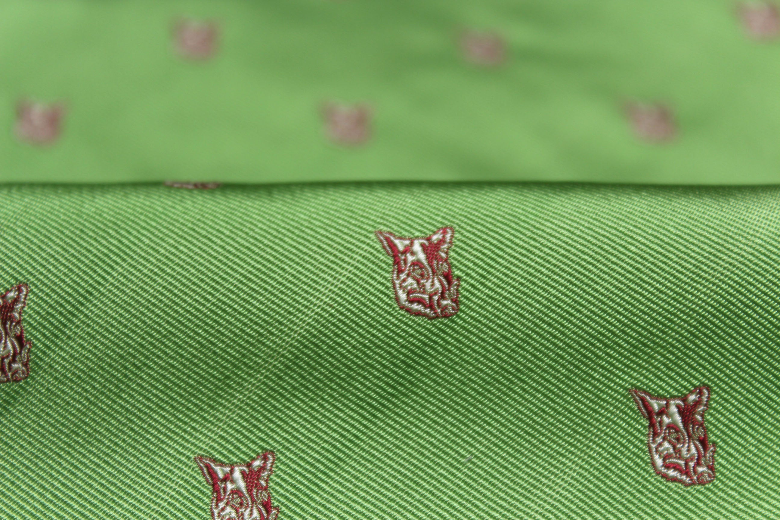 Green Dog Embroidery Silk Fabric
