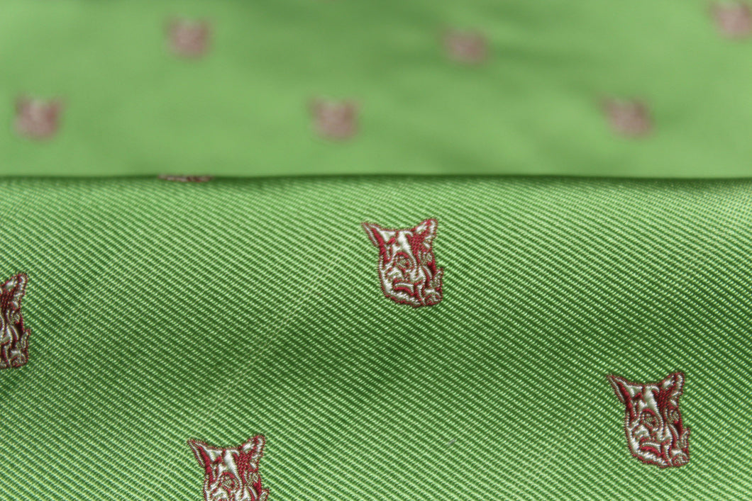 Green Dog Embroidery Silk Fabric