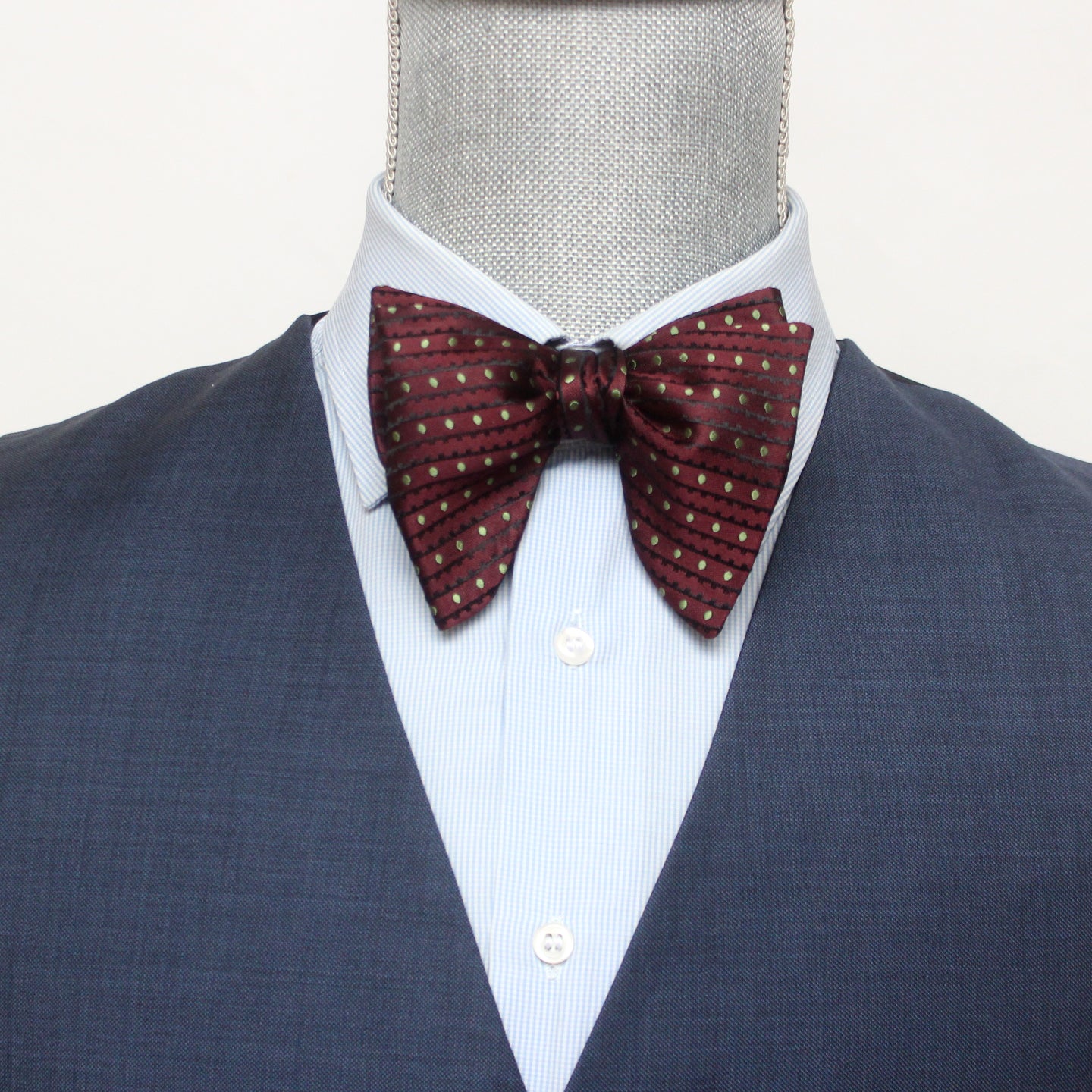 Big Butterfly Maroon Striped Green Polka Dot Silk Bow Tie