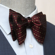 Load image into Gallery viewer, Big Butterfly Maroon Striped Green Polka Dot Silk Bow Tie
