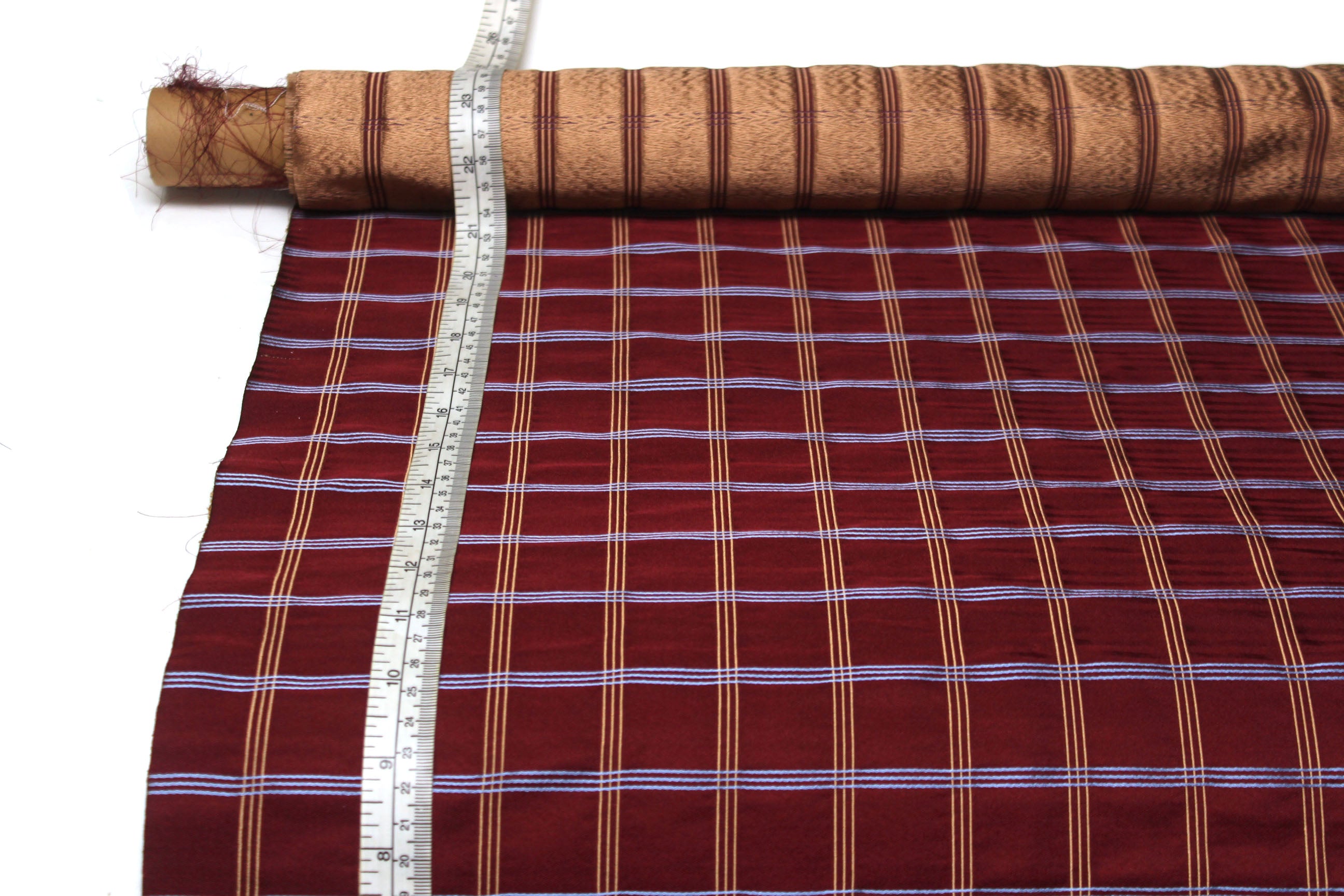 Red Maroon Plaid Silk Fabric