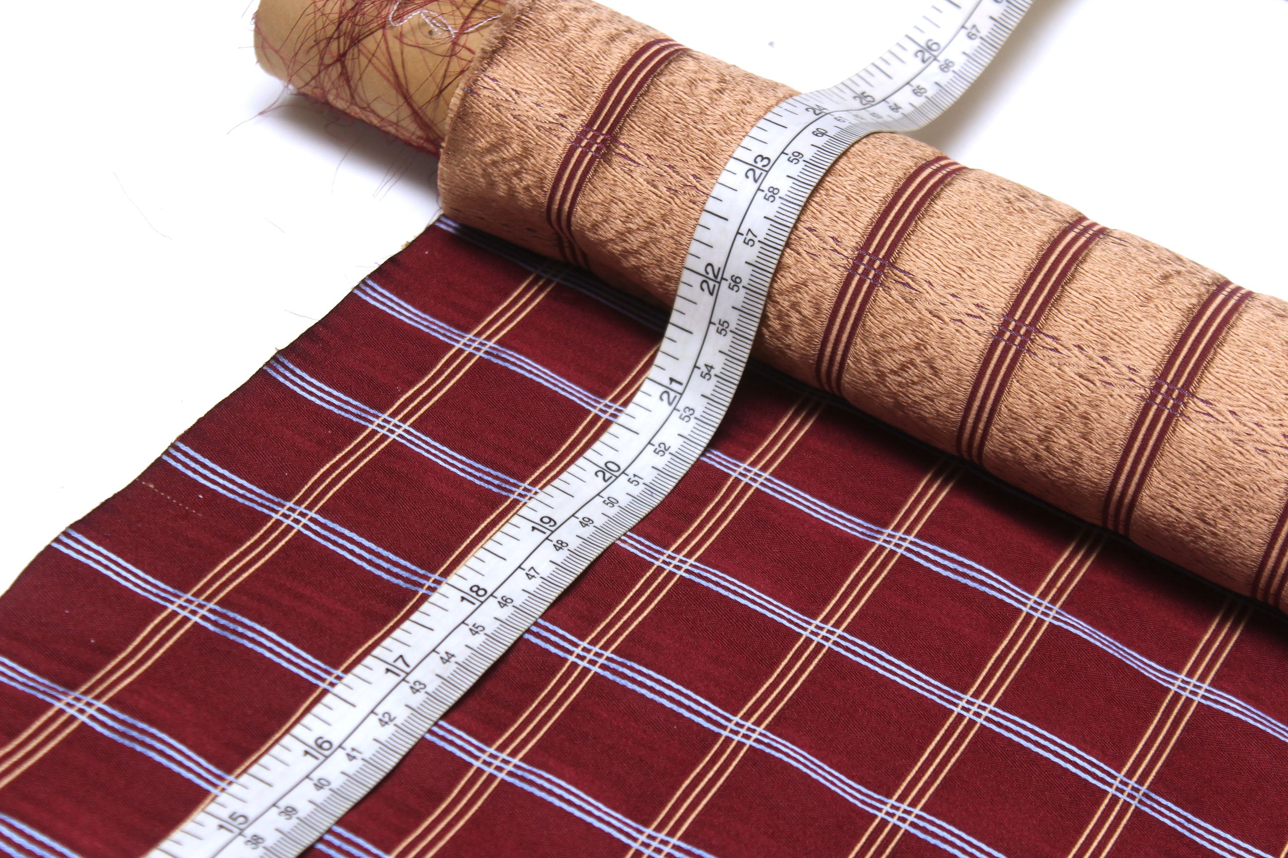 Red Maroon Plaid Silk Fabric
