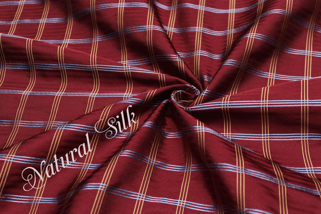 Red Maroon Plaid Silk Fabric