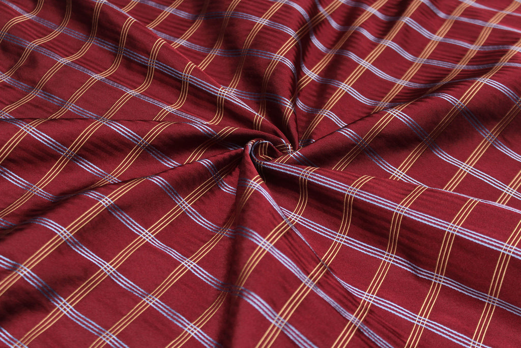 Red Maroon Plaid Silk Fabric
