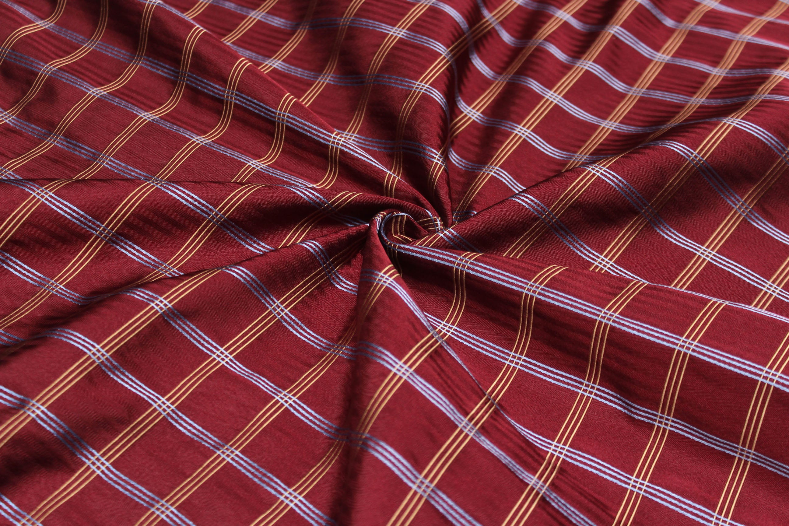 Red Maroon Plaid Silk Fabric