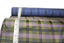 Load image into Gallery viewer, Moss Green with Lavender and Blue Stripe Silk Fabric
