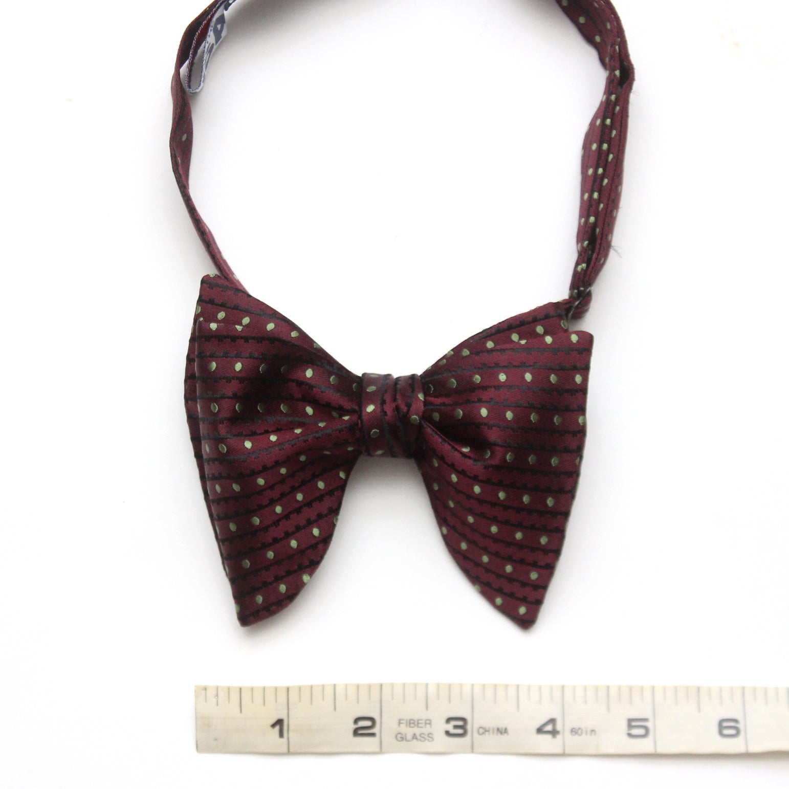 Big Butterfly Maroon Striped Green Polka Dot Silk Bow Tie