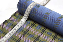 Load image into Gallery viewer, Moss Green with Lavender and Blue Stripe Silk Fabric
