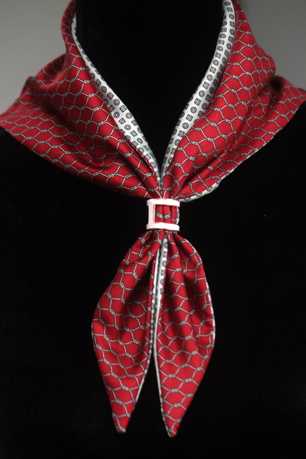 Red and White Ornament Reversible Silk Scarf