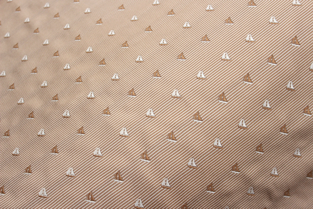 Beige Sailboat Stripe Silk Fabric