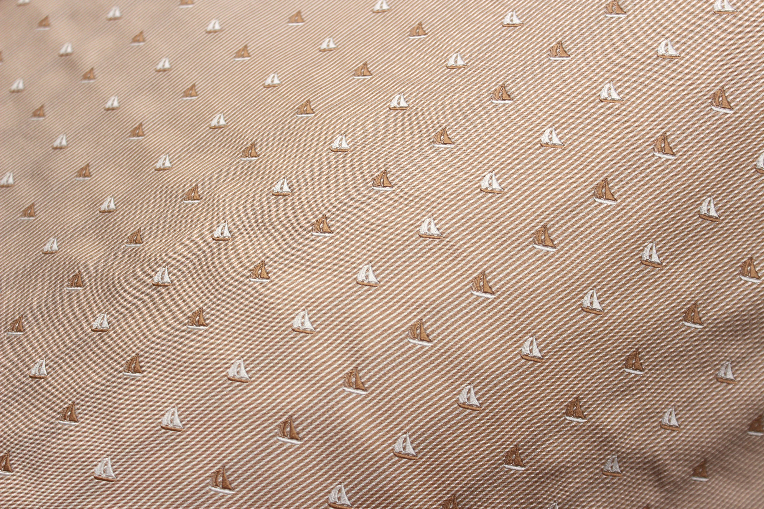 Beige Sailboat Stripe Silk Fabric