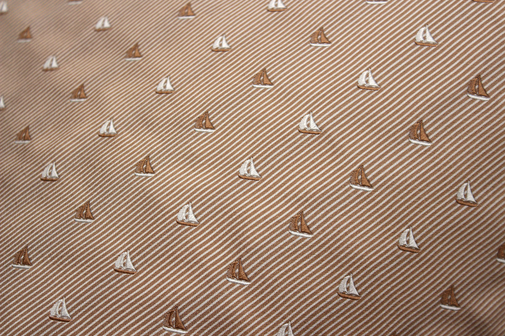Beige Sailboat Stripe Silk Fabric