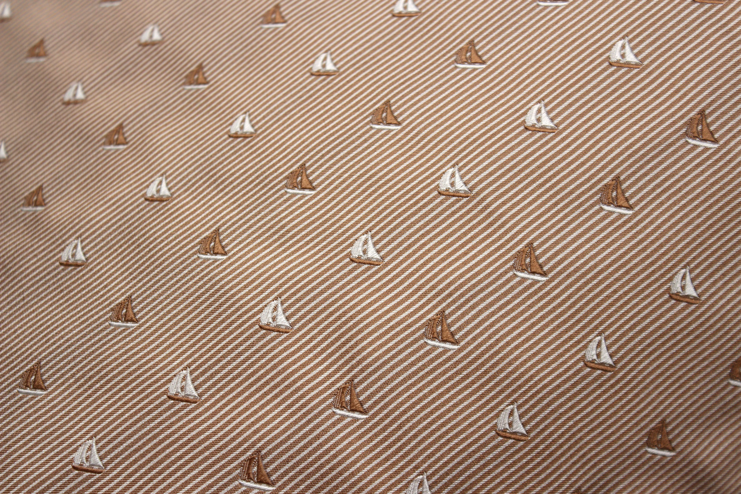 Beige Sailboat Stripe Silk Fabric