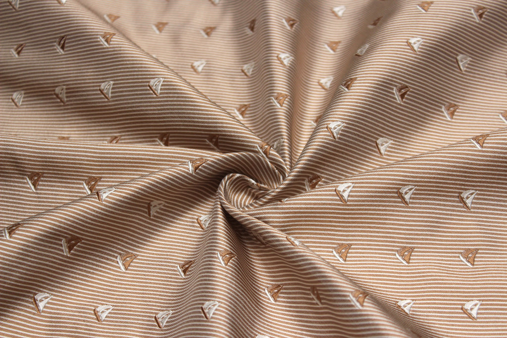 Beige Sailboat Stripe Silk Fabric