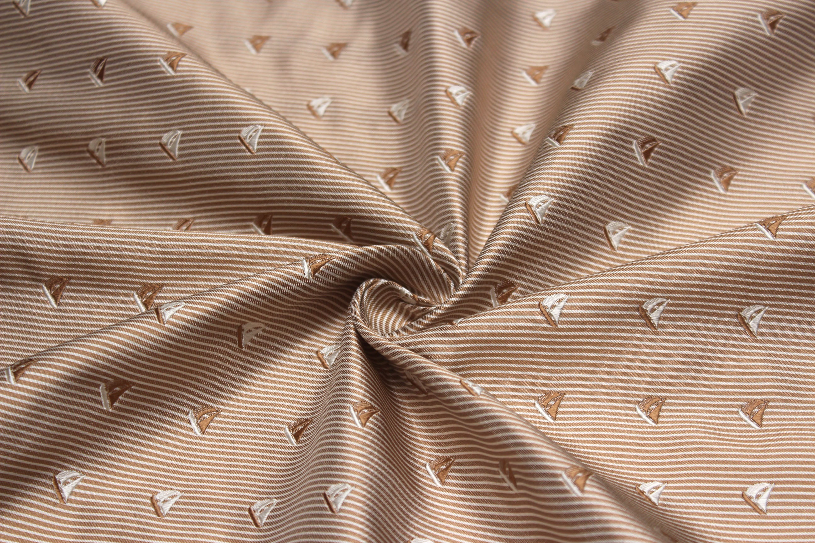 Beige Sailboat Stripe Silk Fabric