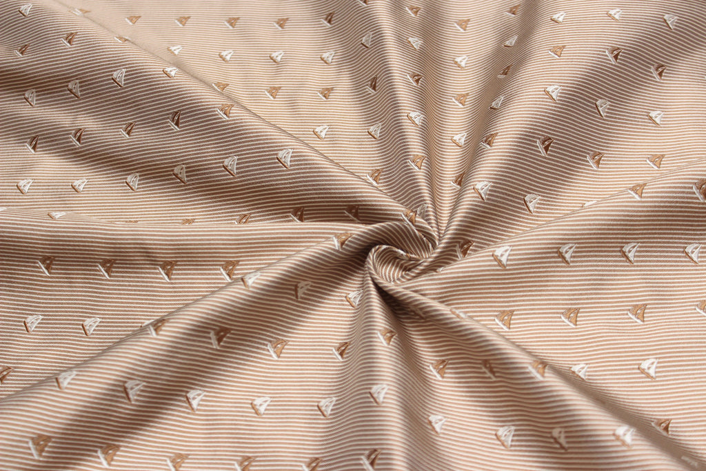 Beige Sailboat Stripe Silk Fabric