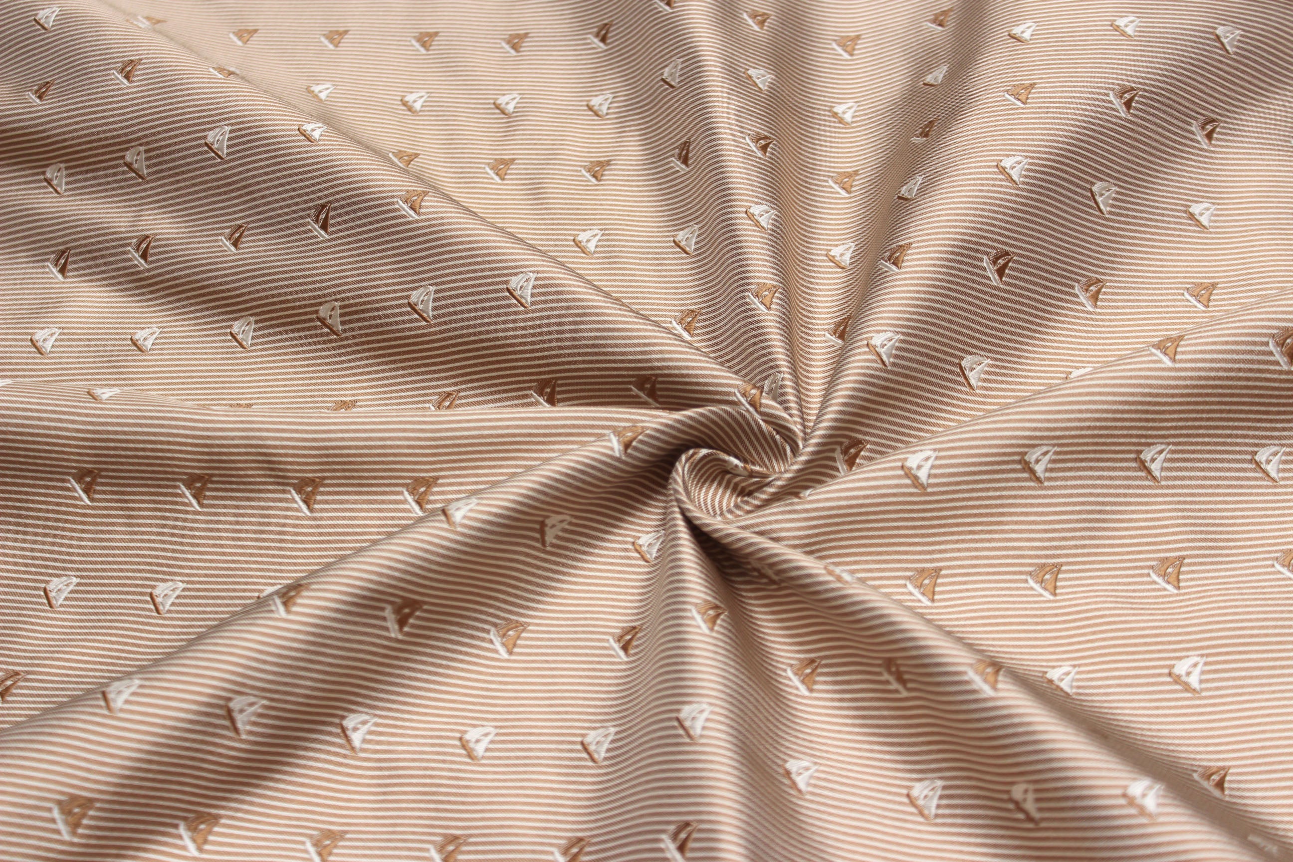 Beige Sailboat Stripe Silk Fabric