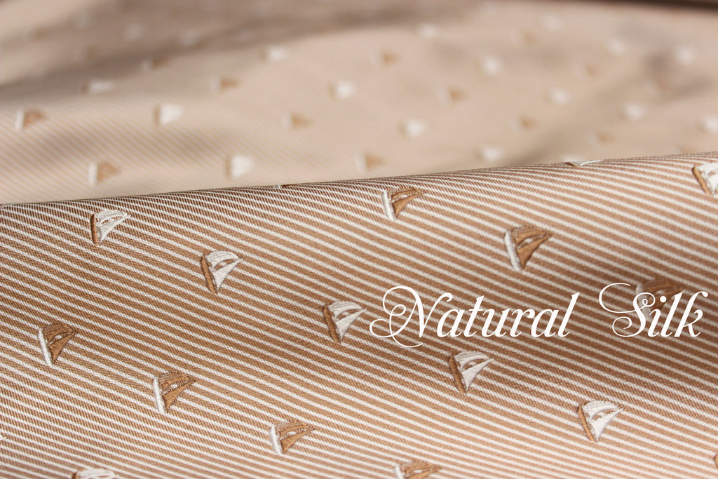 Beige Sailboat Stripe Silk Fabric