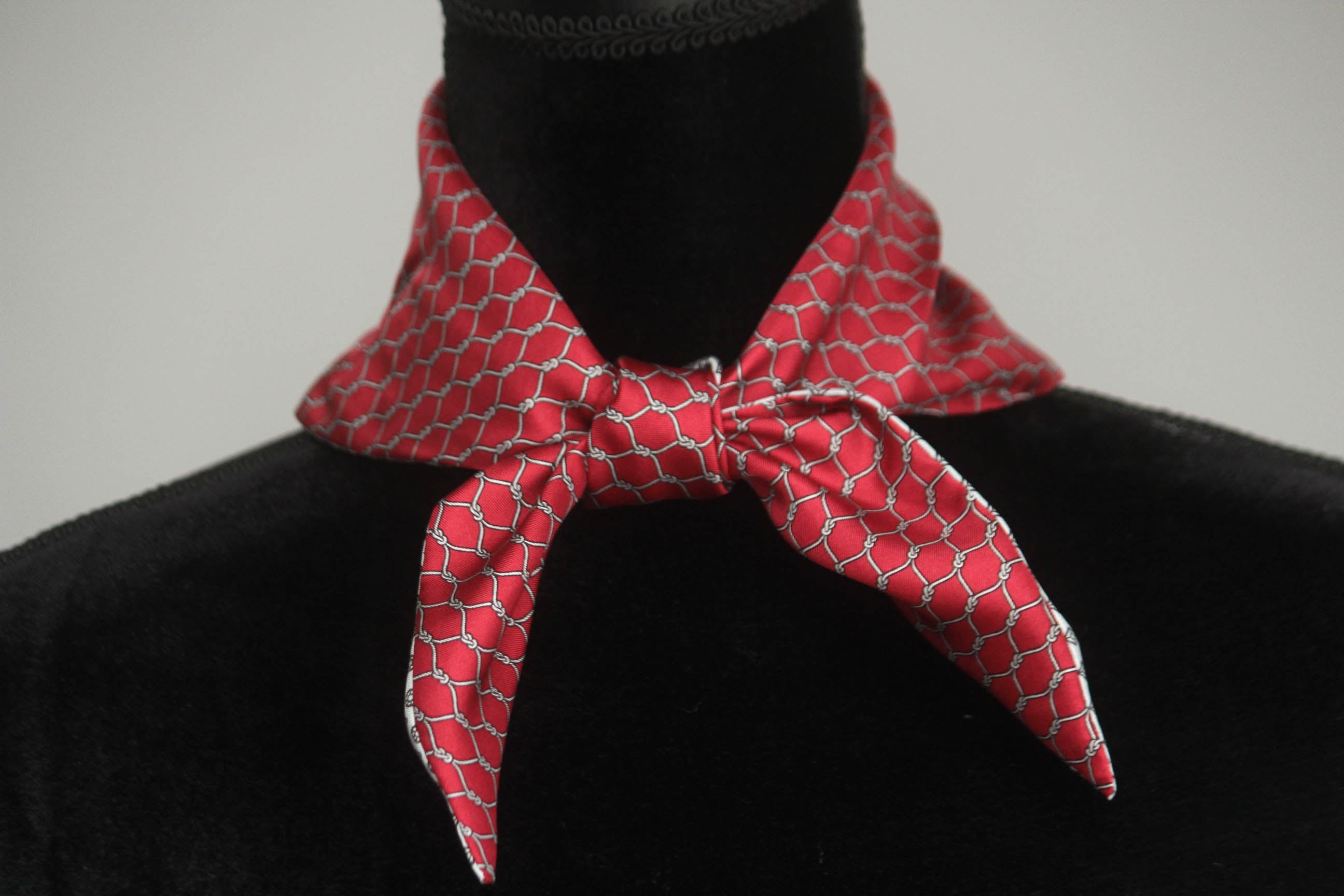 Red and White Ornament Reversible Silk Scarf