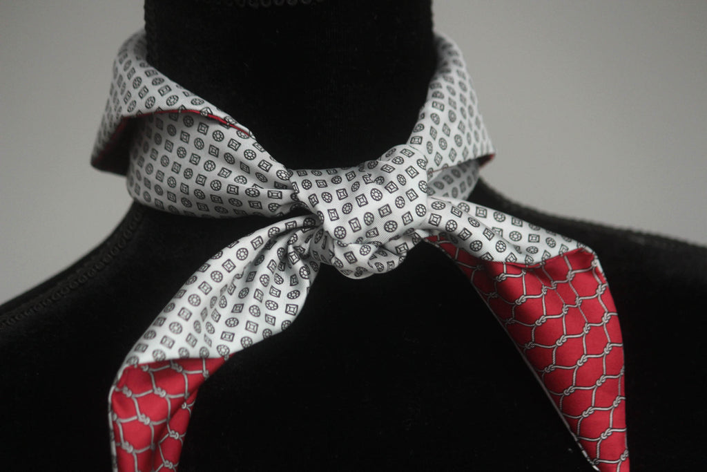 Red and White Ornament Reversible Silk Scarf