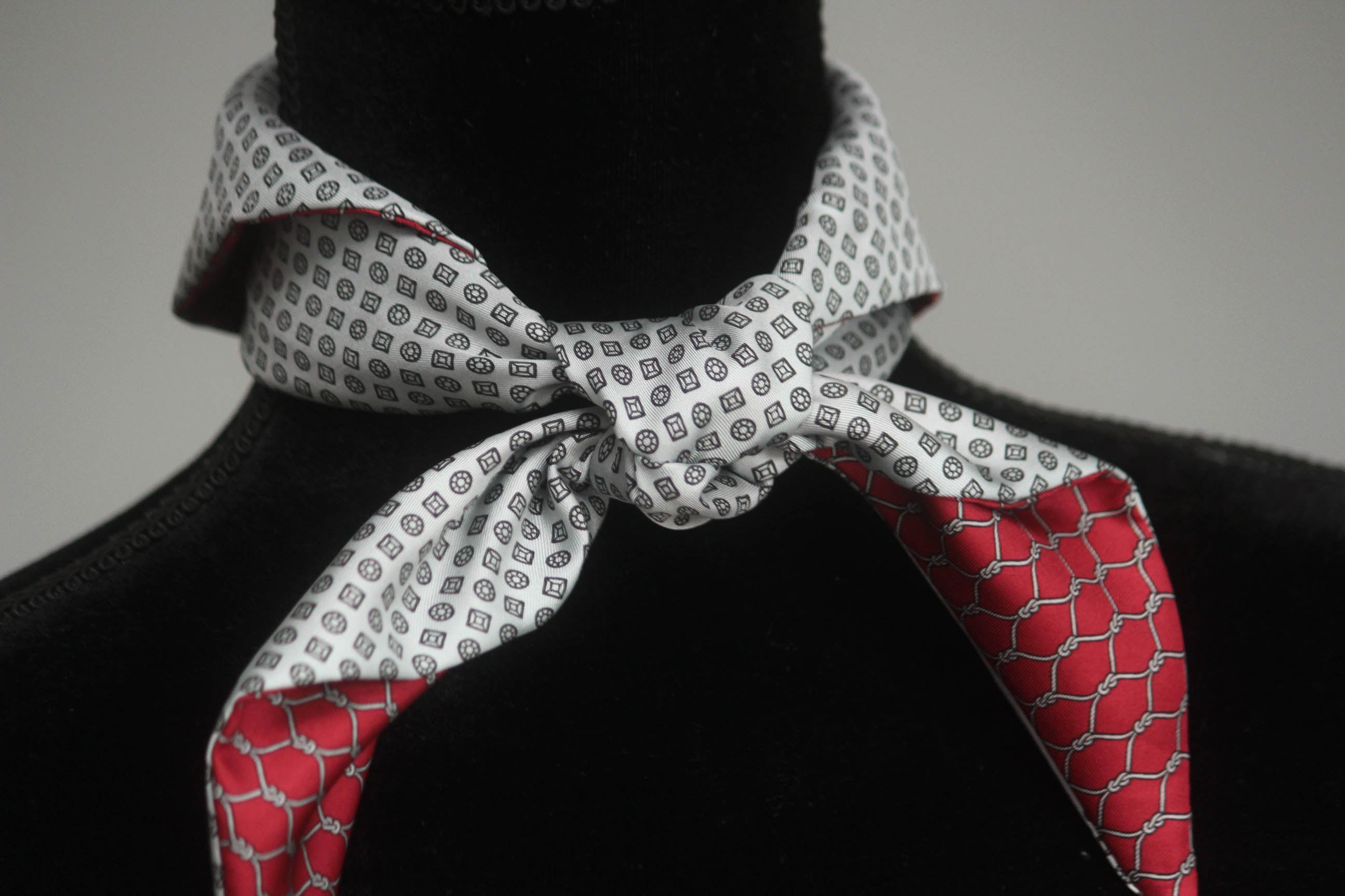 Red and White Ornament Reversible Silk Scarf