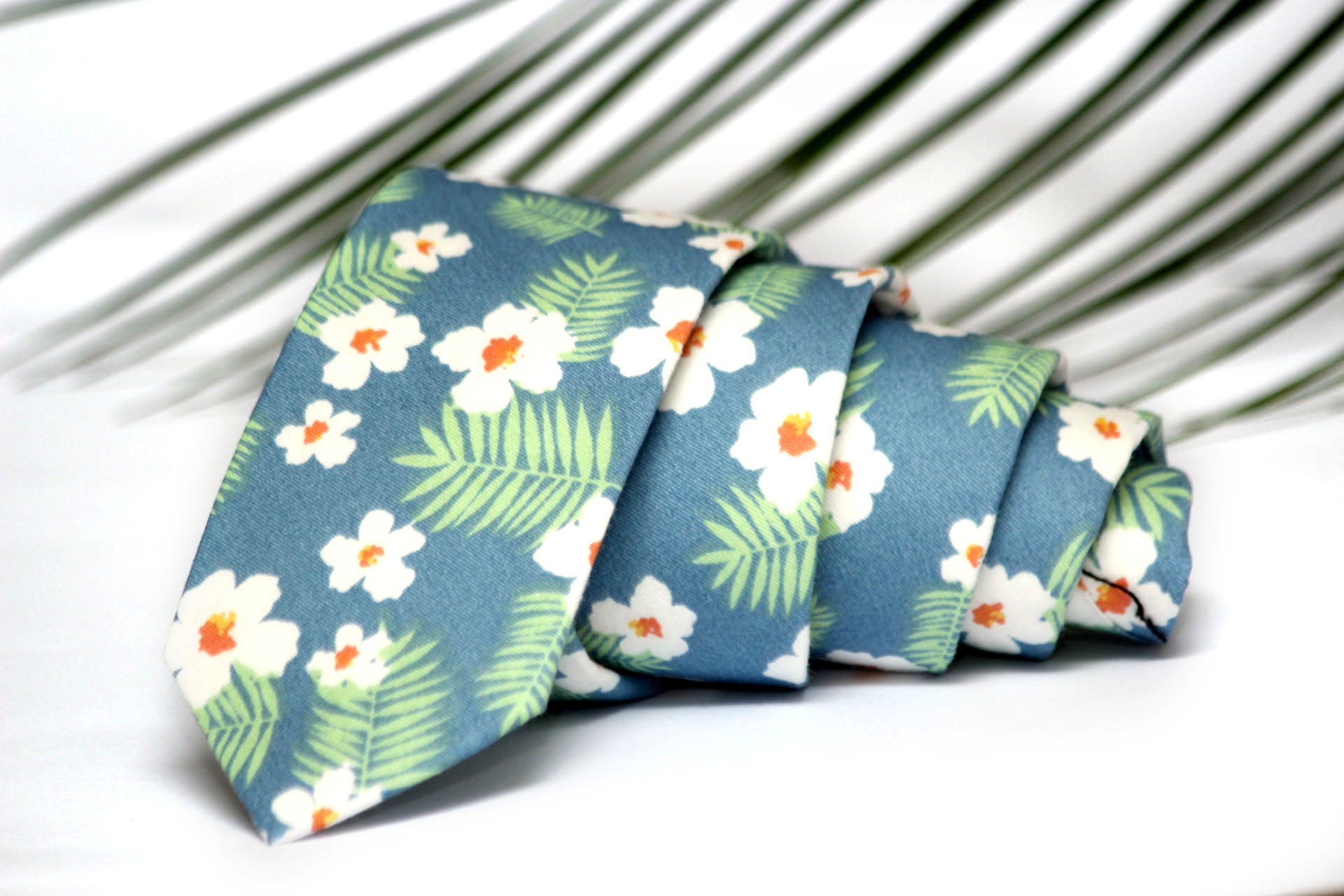 Blue White Floral Necktie