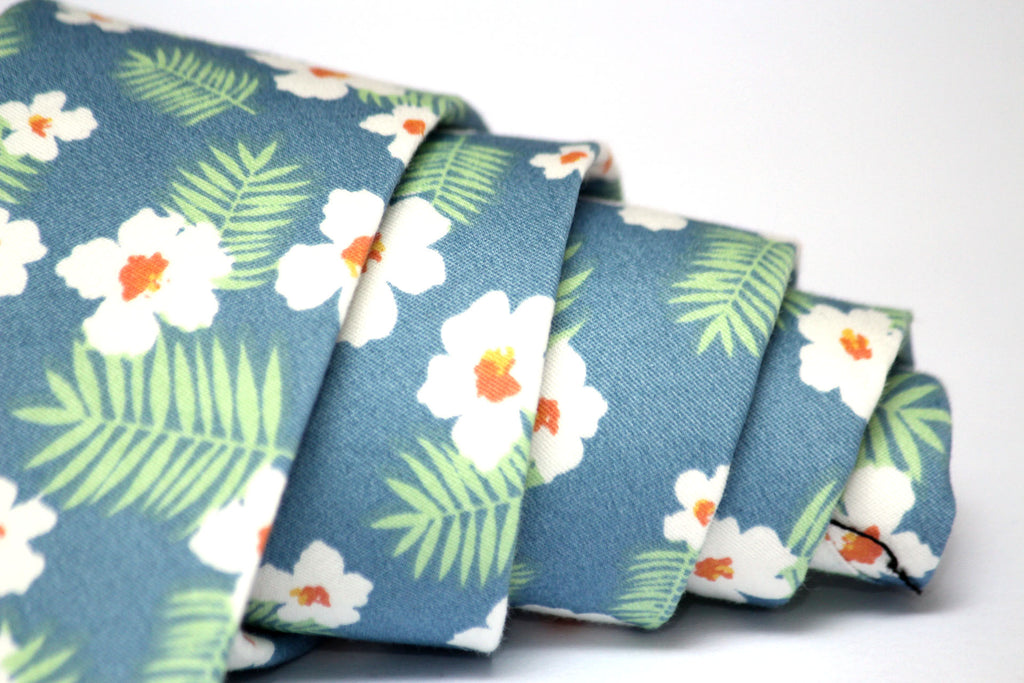 Blue White Floral Necktie