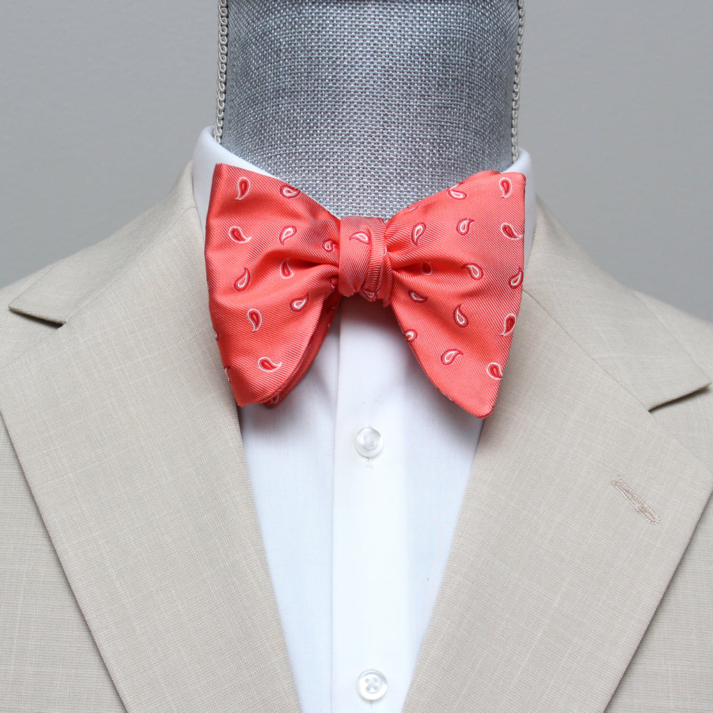 Coral Paisley Silk Large Bow tie