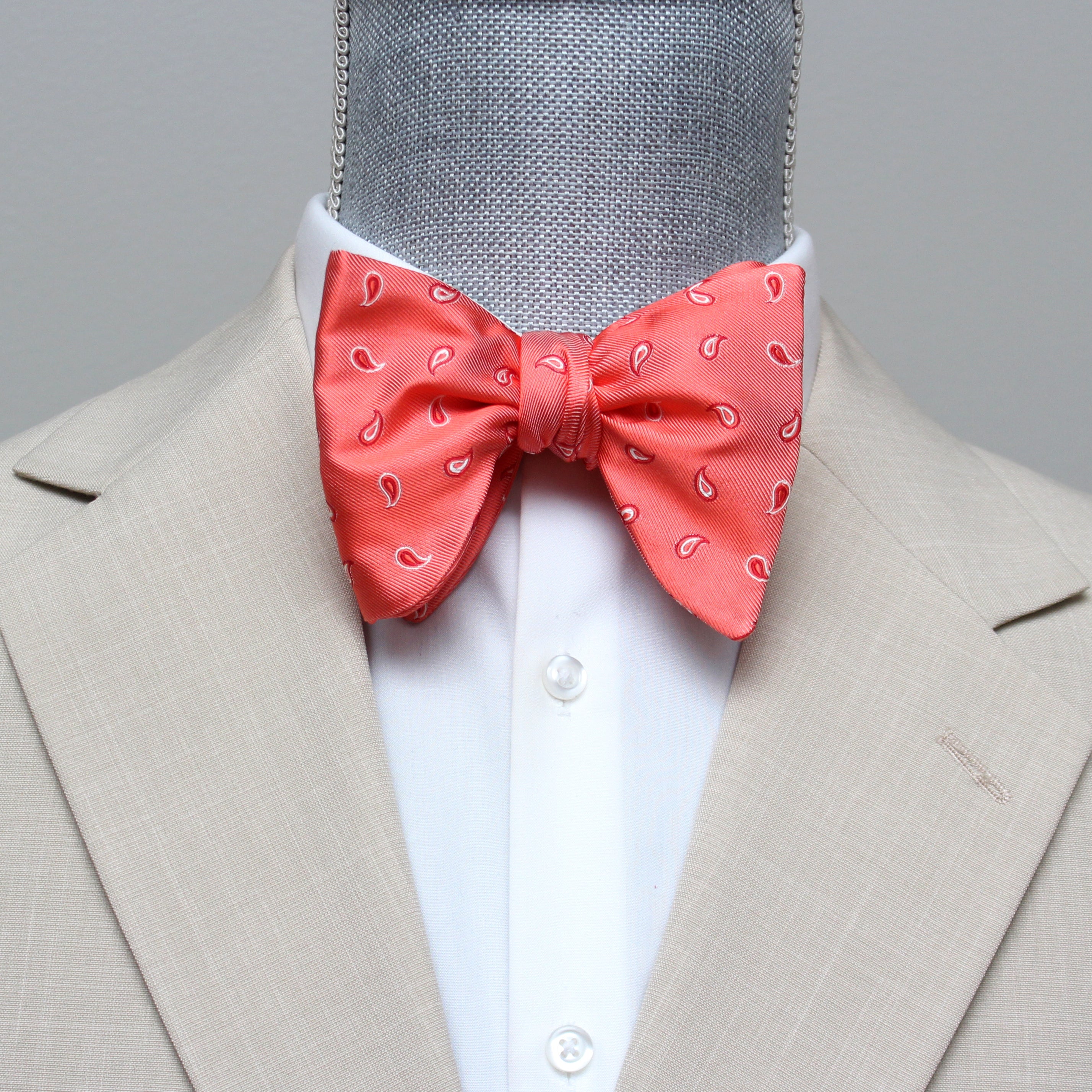 Coral Paisley Silk Large Bow tie