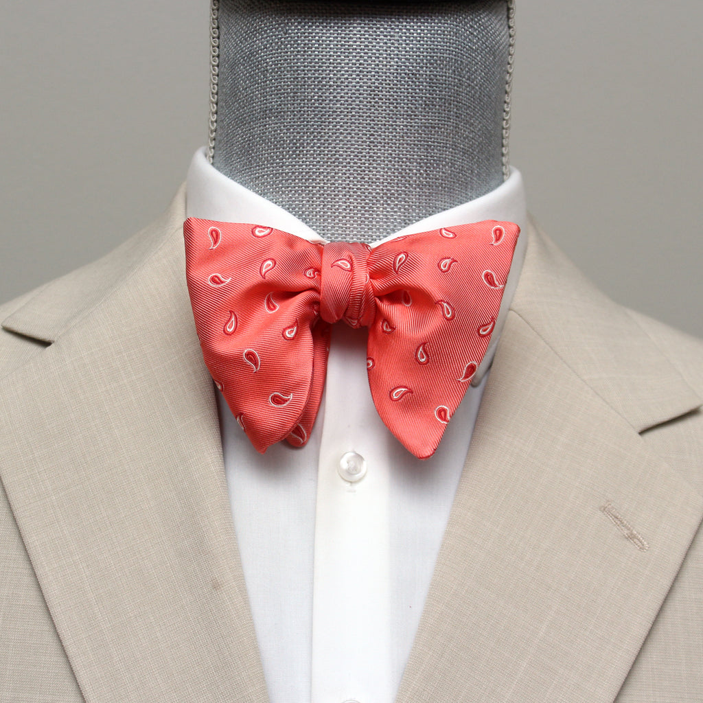Coral Paisley Silk Large Bow tie