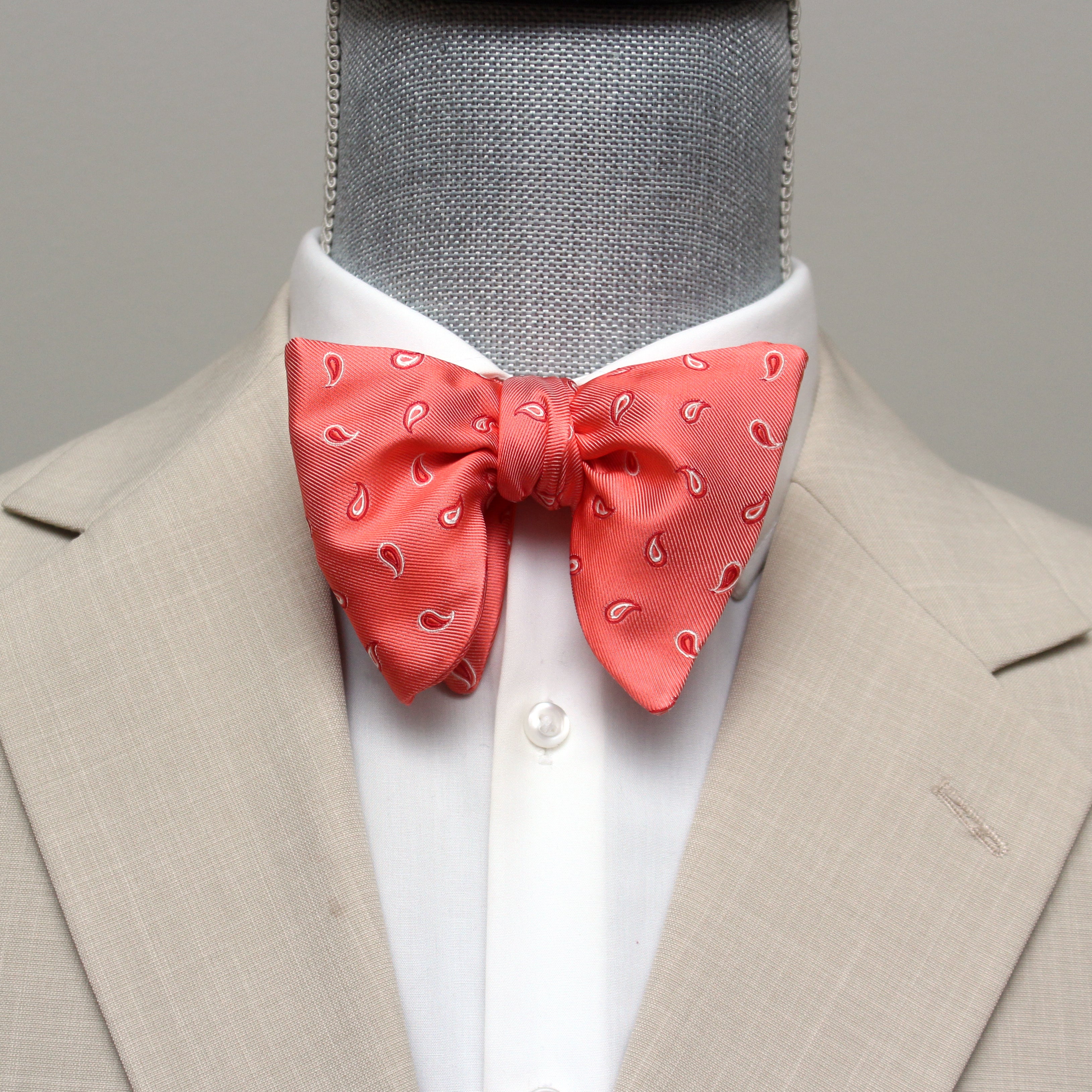 Coral Paisley Silk Large Bow tie
