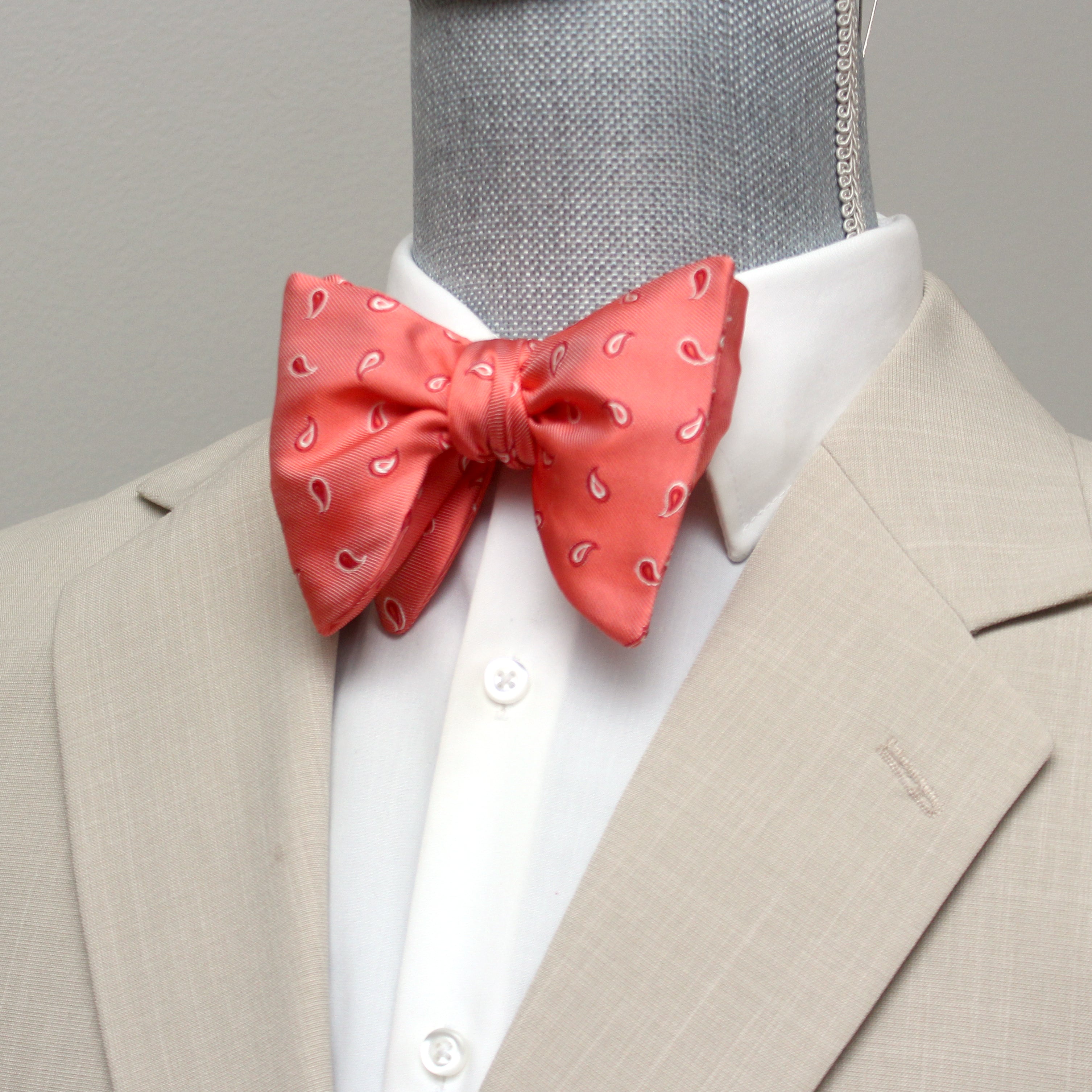 Coral Paisley Silk Large Bow tie