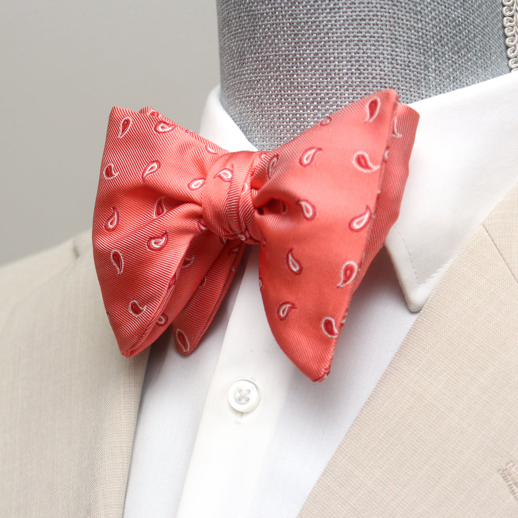 Coral Paisley Silk Large Bow tie