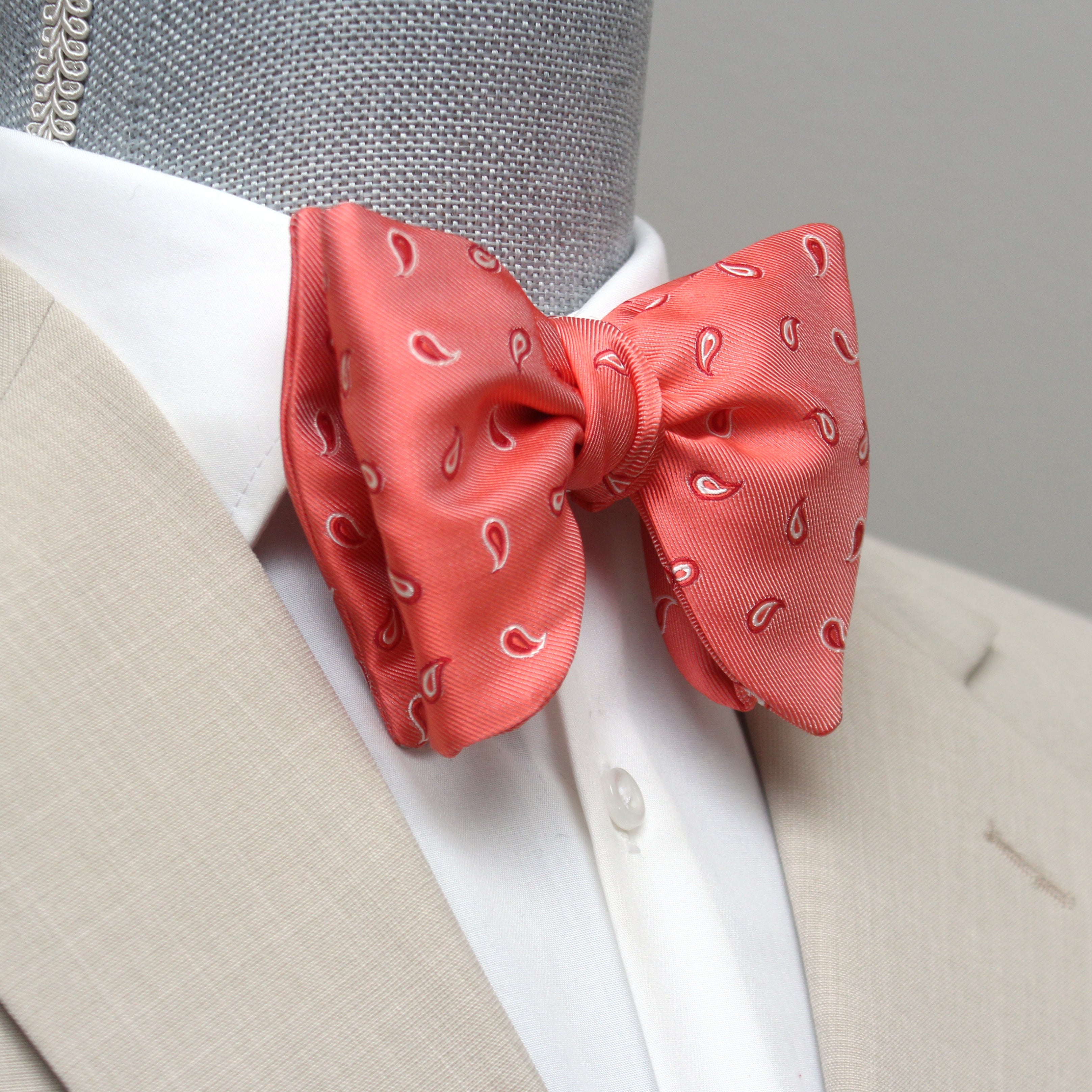 Coral Paisley Silk Large Bow tie