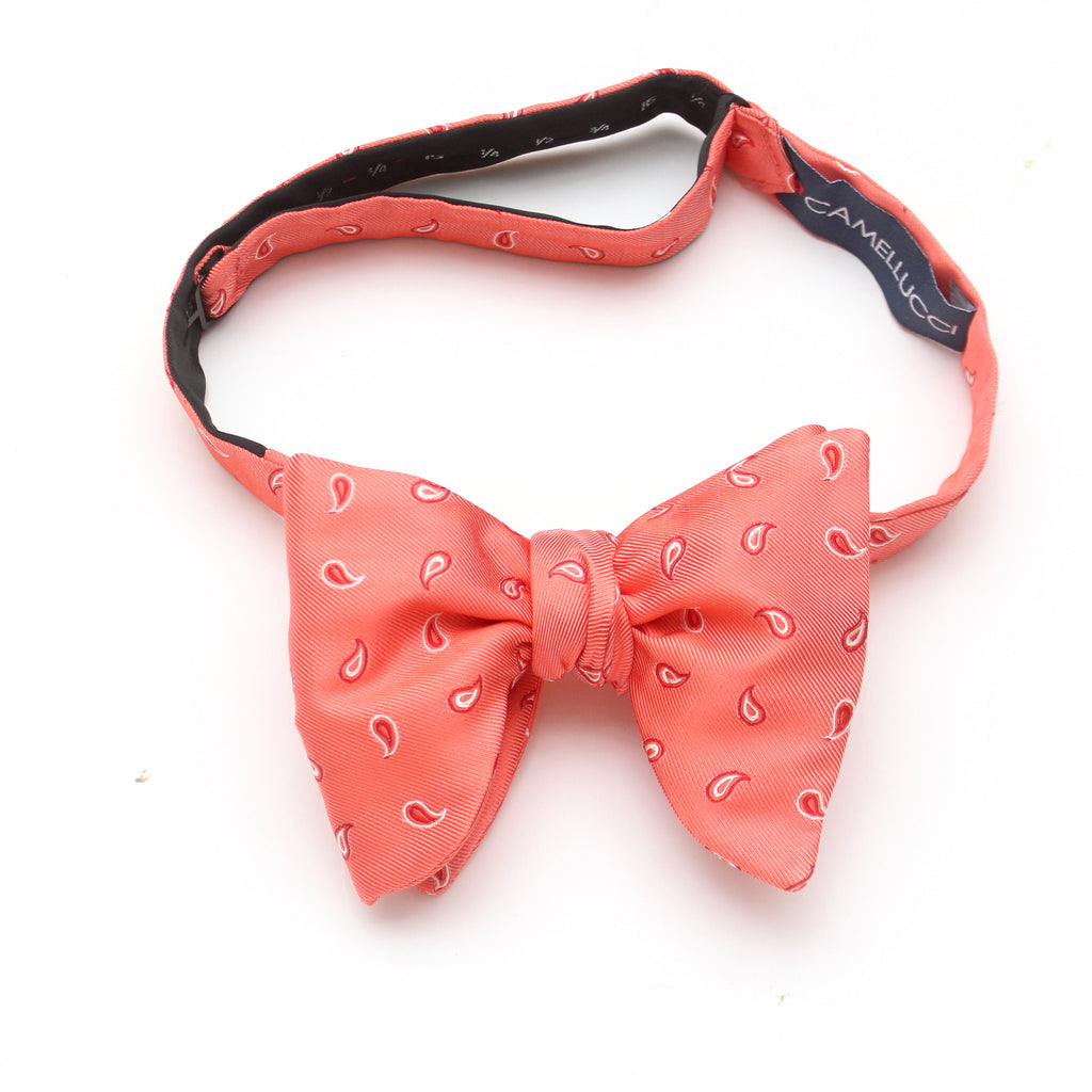Coral Paisley Silk Large Bow tie