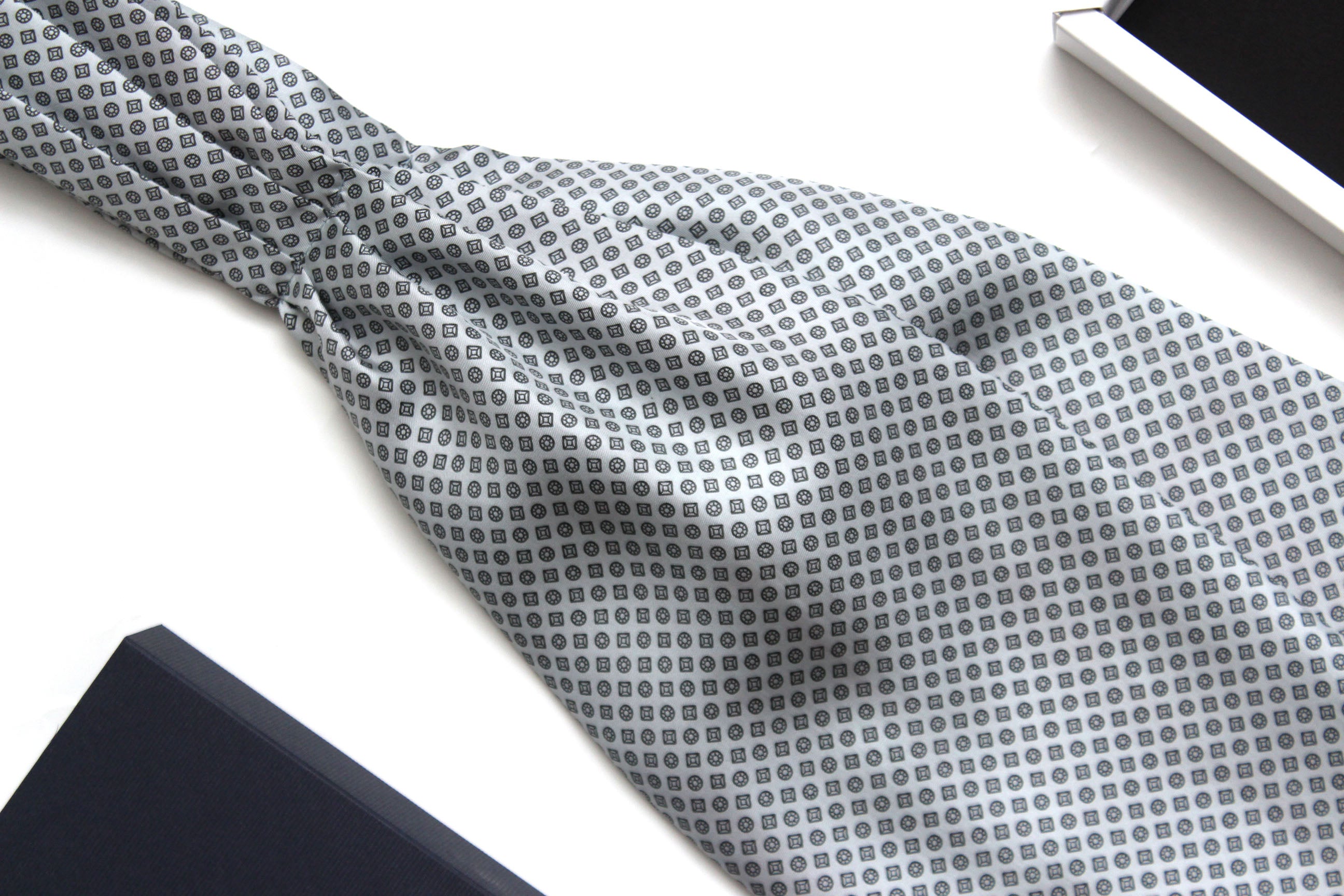 White Polka Dot Ornament Silk Ascot