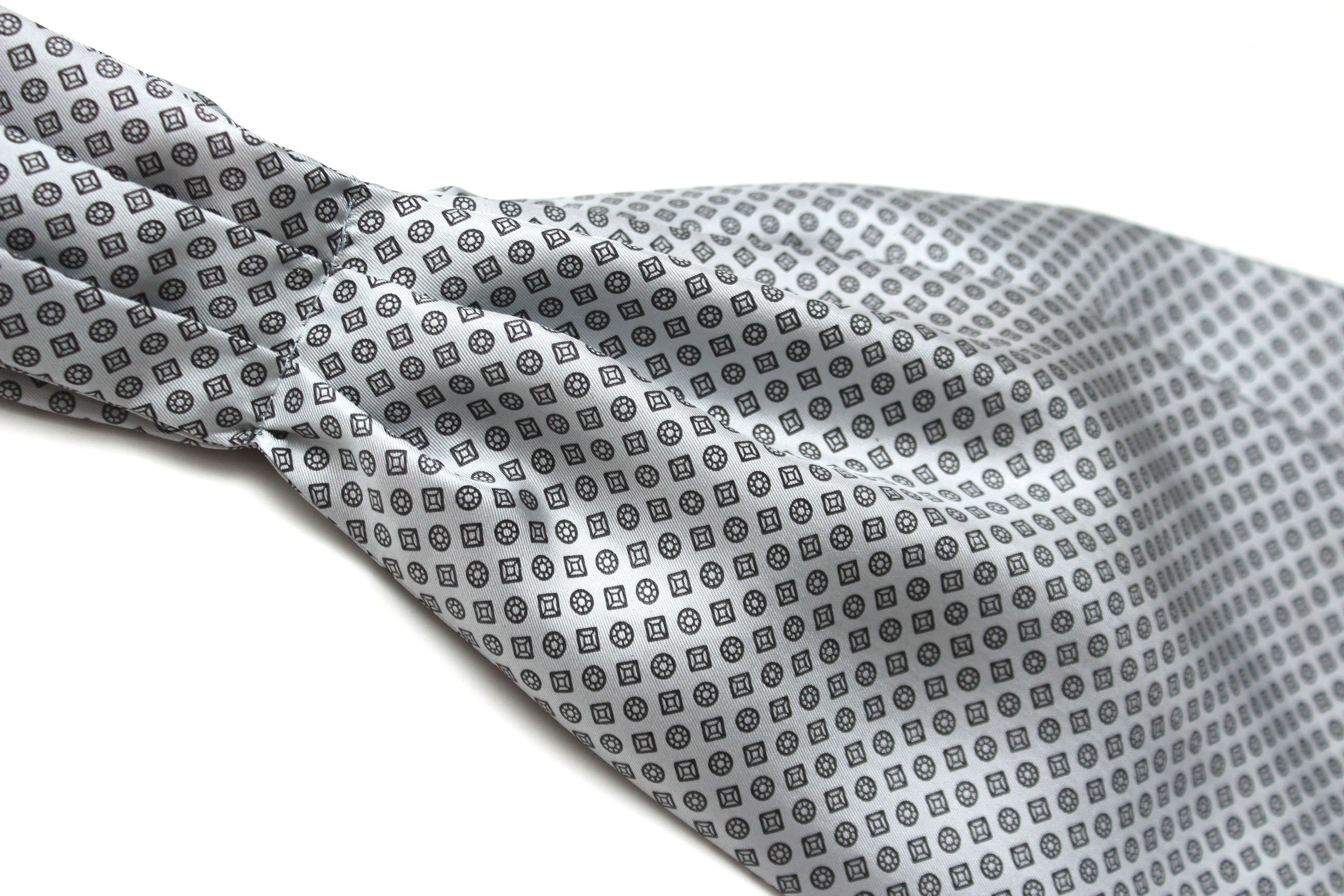 White Polka Dot Ornament Silk Ascot
