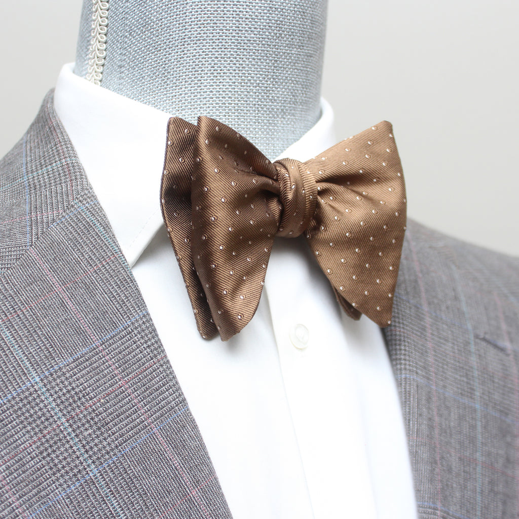 Big Butterfly Polka Dot Brown Silk Bow Tie