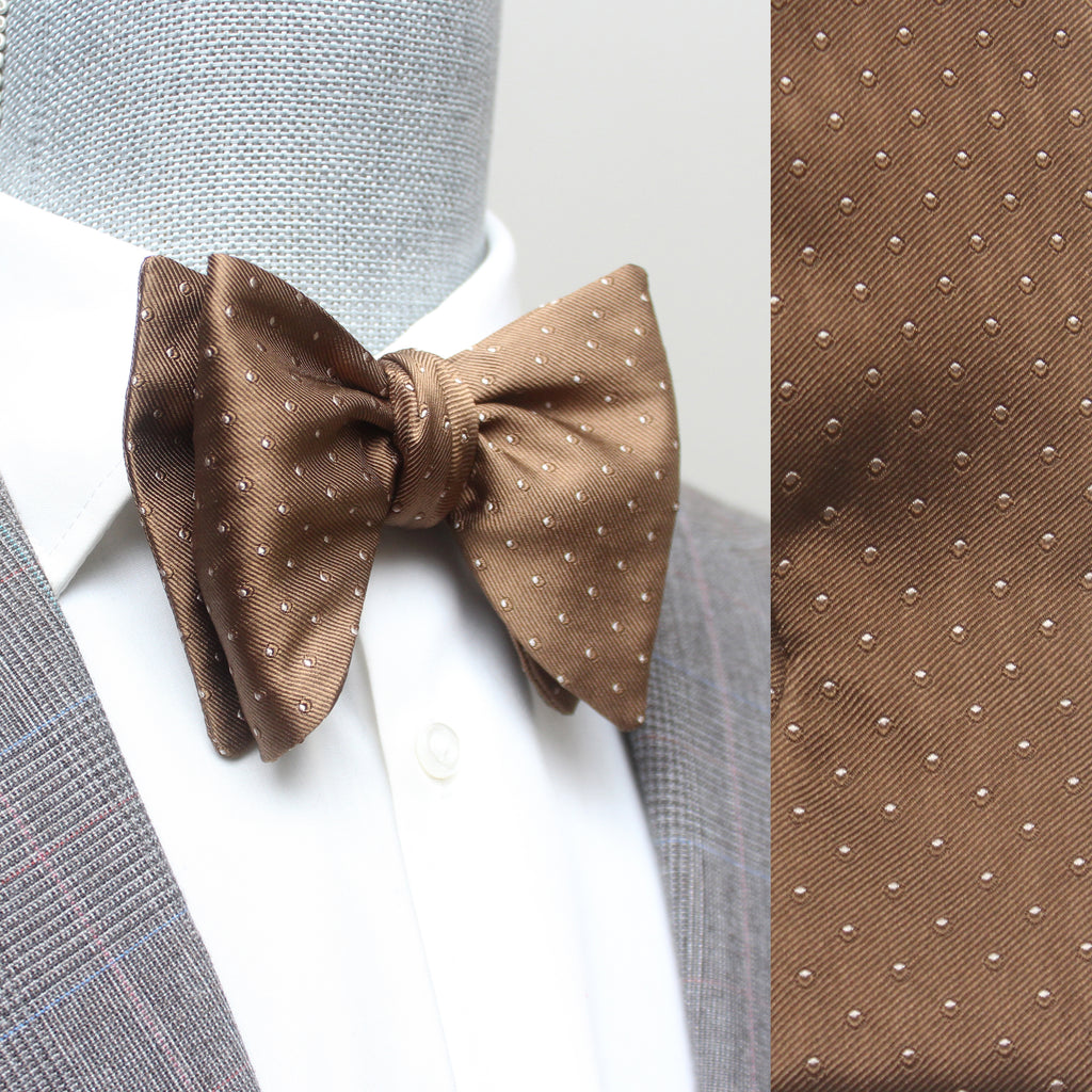 Big Butterfly Polka Dot Brown Silk Bow Tie
