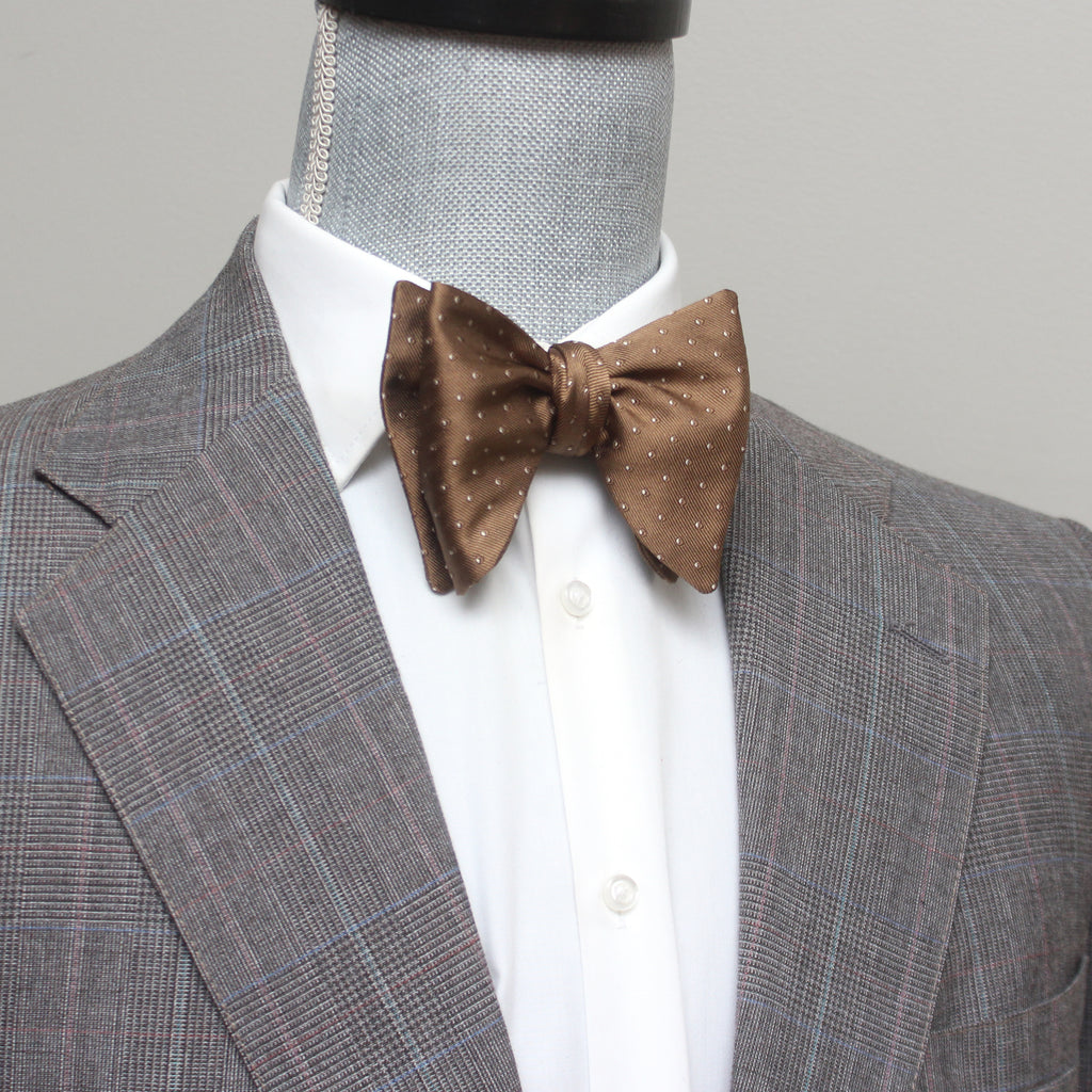 Big Butterfly Polka Dot Brown Silk Bow Tie