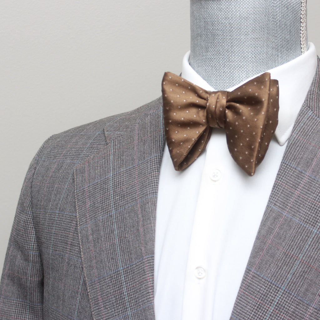 Big Butterfly Polka Dot Brown Silk Bow Tie
